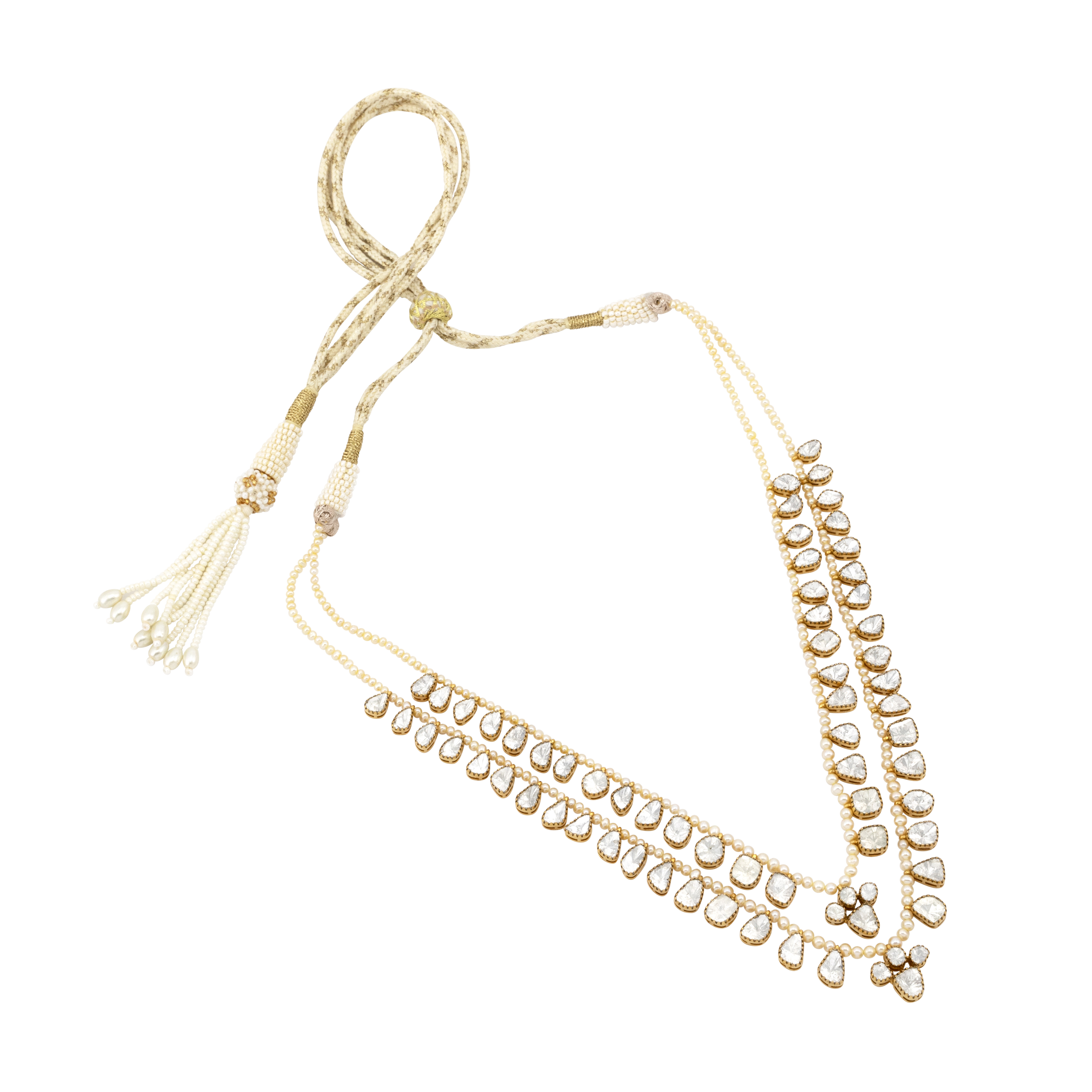 Twin-Line Polki Rani Haar with Pearl Accents in Open Setting